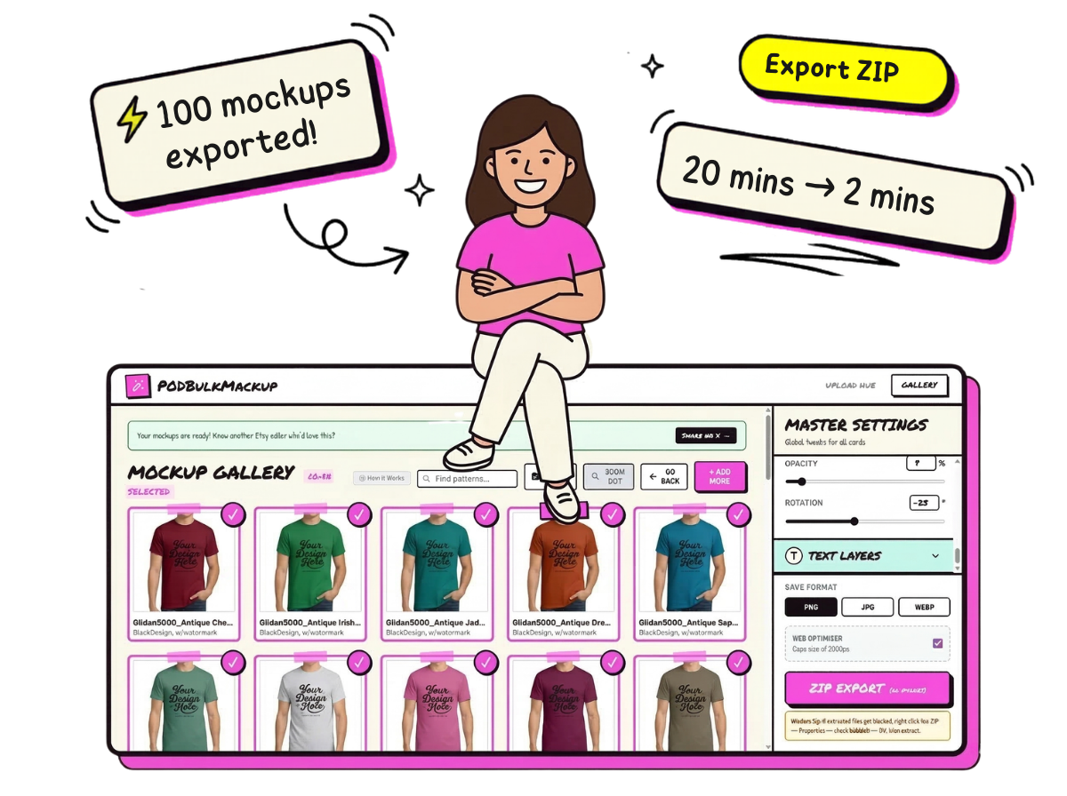POD Bulk Mockup interface — bulk create all your mockups in seconds.
